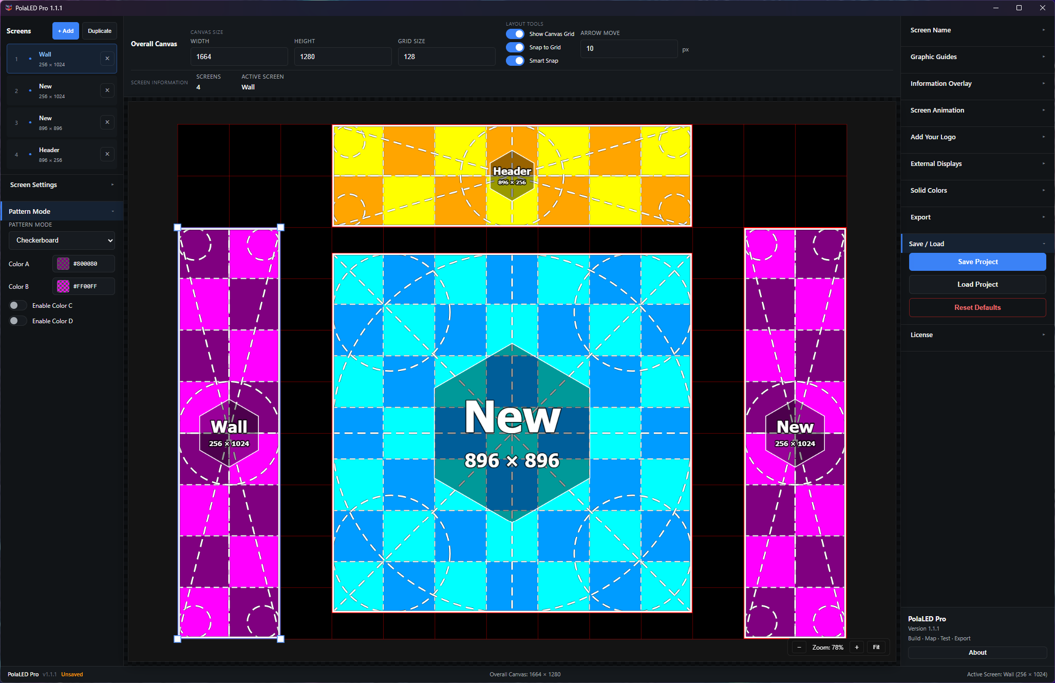 Multiple LED screens mapped in PolaLED Pro